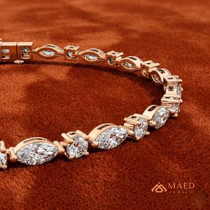 Pulsera de tenis de moissanita para mujer, oro rosa, cadena fina, joyería de moda, piedra marquesa, accesorio elegante, regalo - Product Image 2