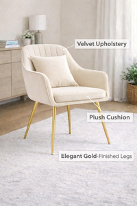 Modern Velvet Upholstered Vanity <b>Chair</b> with Armrests and Pillow for Makeup Room Bedroom Office <b>Reading</b> Corner Outdoor Use - Product Image 5