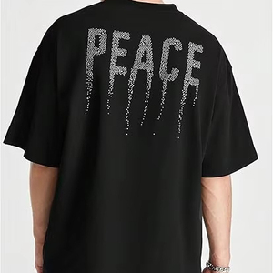 เสื้อยืดคอกลมแขนสั้นสีดำสำหรับผู้ชาย ตกแต่งด้วยคริสตัล เหมาะสำหรับฤดูร้อน  ผ้าหนา  รับสกรีนโลโก้ตามสั่ง - Product Image 1