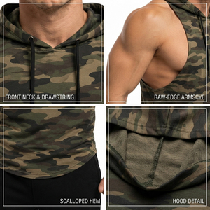 Chaleco Deportivo con Capucha y Estampado de Camuflaje, Transpirable, Sin Mangas, para Hombre, de Algodón y Poliéster, para Gimnasio - Product Image 6
