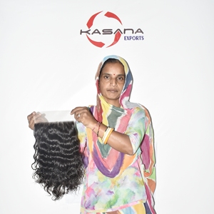 Extensiones de Cabello Humano Natural Negro Ondulado Profundo, Cierre Indio 7*7, 100% Cutícula Alineada, Doble Trama a Máquina, Sin Procesar - Product Image 1