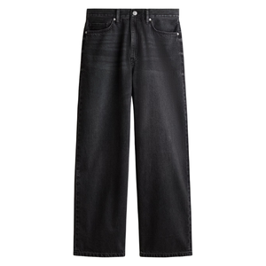 Jean en denim noir droit à jambe large pour homme - Pantalon décontracté respirant en coton et élasthanne à taille mi-haute pour l'été et l'automne - Product Image 1