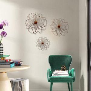 Gold Metal <b>Wall</b> Decor Set of 3 Floral <b>Flower</b> <b>Wall</b> Art for Living Room Bedroom Elegant Decorative Hanging Sculpture - Product Image 3