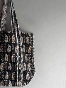 Sac fourre-tout bohème en coton, motif paisley, poignées rayées, ouverture supérieure, sac de shopping, cadeau pour elle - Product Image 3
