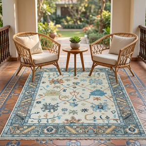 Alfombra de Lana Oushak Multicolor de Lujo, Tejida a Mano, Diseño Floral Clásico y Tradicional, Pelo Plano, para Sala de Estar y Decoración del Hogar - Product Image 3