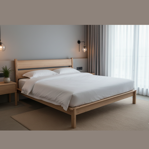 Cadre de lit king size en teck massif au design moderne, couleur naturelle, avec tailles personnalisables pour la maison, l'hôtel, l'appartement, les meubles - Product Image 6