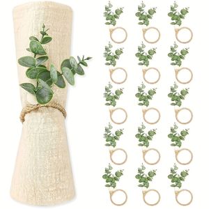 แหวนรัดผ้าเช็ดปากสไตล์โบโฮ 20 ชิ้น ลายใบยูคาลิปตัส พร้อมลูกปัดไม้ สำหรับงานแต่งงานและงานปาร์ตี้ในฤดูใบไม้ผลิและฤดูร้อน - Product Image 1