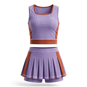 Amkoor Women's Sleeveless Crop Top <b>Pleated</b> <b>Skirt</b> Set Digital Print Purple <b>Orange</b> Breathable Polyester Adult - Product Image 1