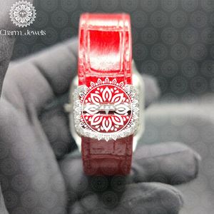 Charm Jewels Luxury Women's Stainless Steel <b>Watch</b> Square Case Analog Quartz Red Leather Band Buckle 18mm - Product Image 4
