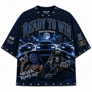 เสื้อยืดโอเวอร์ไซส์สไตล์สตรีทแวร์สำหรับผู้ชาย แบรนด์ Ready To Win Industries แขนสั้น พิมพ์ลาย คอกลม สไตล์เดนิม - Product Image 1