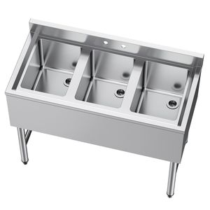 Lavello Commerciale in Acciaio Inox 304 Calibro 18, Dimensioni Vasca 25x35x25 cm, 3 Scomparti, Fabbricazione in Acciaio per Cucine Commerciali e Bar - Product Image 1