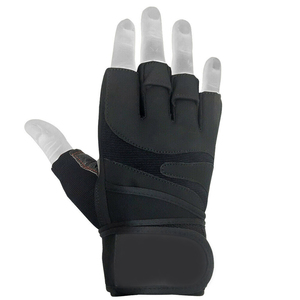 Half <b>Finger</b> Fitness Gloves Black PU Leather Neoprene Non Slip Breathable Adjustable Wrist <b>Strap</b> Gym Training Men - Product Image 4
