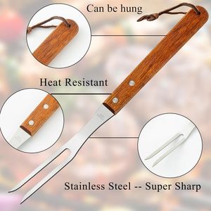Lot de 2 fourchettes à découper en acier inoxydable avec manche en bois, outils de barbecue pour viande et volaille, pour la cuisine - Product Image 2