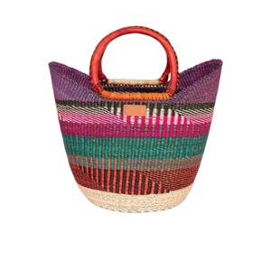 Multi Colored Seagrass Handbags <b>Red</b> Leather Handle Woven Straw Tote <b>Bag</b> Fashion Women Summer Beach Purse OEM ODM - Product Image 1