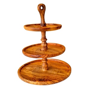 Bandeja de servir de madera de olivo hecha a mano de 3 niveles, estilo rústico, para postres, para el hogar, la cocina, bodas y fiestas. - Product Image 1