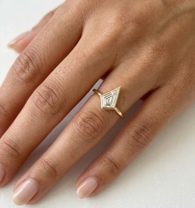 Certified 1ct Kite Cut Lab Grown Diamond in 14K Solid <b>Gold</b> Bezel <b>Set</b> Knife Edge Geometric Shield Shape Solitaire Engagement <b>Ring</b> - Product Image 4