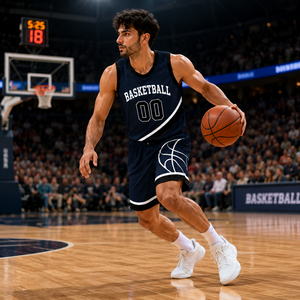 Ensemble de basketball personnalisé pour homme, bleu marine foncé, léger, avec short et maillot, pour entraînement intérieur et extérieur - Product Image 6