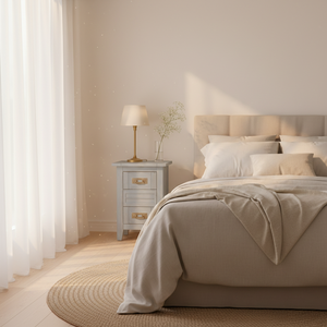 Table basse moderne PKP avec 2 tiroirs, bois d'hévéa blanc, MDF, meubles de salon, durable, garantie 1 an, bleu - Product Image 2