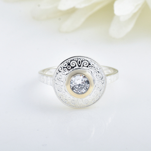 แหวนทอง 9KT และแหวนเงินแท้ 925 ประดับเพชร CZ แหวนค็อกเทลสำหรับผู้หญิง แหวนทรงกลมทันสมัยสำหรับผู้หญิง แหวนของขวัญสำหรับผู้หญิง - Product Image 2
