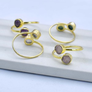 Garnet Double Stone Collet <b>Ring</b> <b>Adjustable</b> Open Band | Handmade Red Birthstone Engagement Promise Gift for Her - Product Image 3