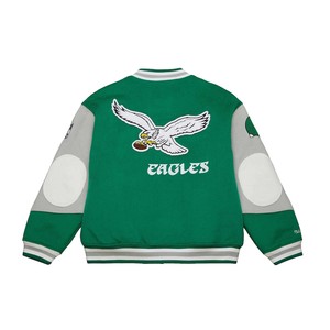 Custom Green Varsity Jacket Wool Leather Sleeves Embroidered Team Logo Snap <b>Button</b> Baseball Letterman Jacket Manufacturer Wholes - Product Image 3