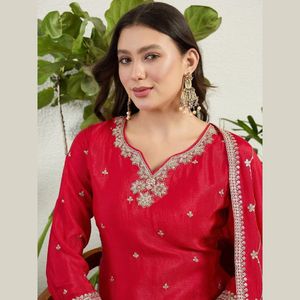 Premium Chinon Embroidered <b>Top</b> Palazzo Set With Elegant Embroidered Dupatta Designer Party Wear Wholesale Rate By Royal Export - Product Image 2
