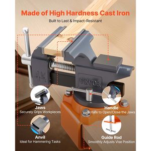 Morsa da banco portatile da 4,5 pollici con base girevole a 270 gradi, morsetto rotante a sgancio rapido, costruzione in ghisa - Product Image 5