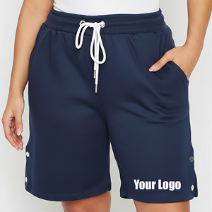 Shorts décontractés d'été pour femmes, taille haute élastique, couleur unie, respirants, en tissu tissé Spandex Polyester, avec détail bouton à droite - Product Image 4