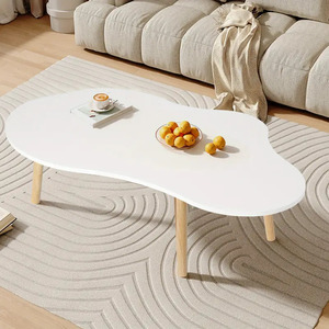 Mesa de Centro Moderna con Forma de Nube Blanca, con Tapa de Mármol y Patas de Madera, Mueble de Sala de Estar con Forma Irregular - Product Image 3