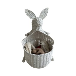 Handmade Bunny Shaped Rattan Storage <b>Basket</b> <b>with</b> <b>Lid</b> for Kids Room and Nursery Decor - Product Image 2