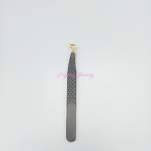 Pince à épiler en métal de haute qualité pince à épiler d'extension de cils en or noir Volume de pointe de fibre 45 pince à cils à 90 degrés - Product Image 1