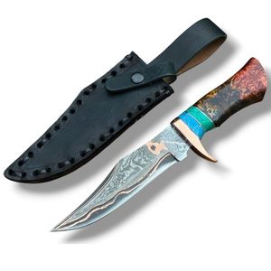 Couteaux de chasse personnalisés haut de gamme avec lame en damas à motifs et manche décoratif en turquoise pour les activités de plein air - Product Image 1