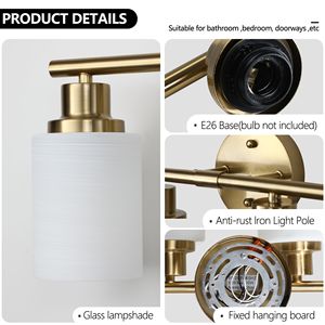 5 <b>Light</b> Modern Vanity Wall <b>Sconce</b> 31\" Golden Finish with Frosted Glass Shades for Bathroom & Hallway Lighting No Bulbs Included - Product Image 6