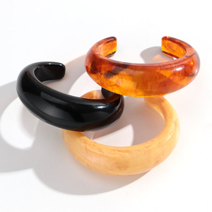 Bracelet ouvert géométrique élégant rétro marron ambre 2026 pour femme, bracelet épais en résine colorée, cadeau artisanal en résine - Product Image 4
