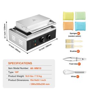 Gaufrier professionnel belge en acier inoxydable 1550W, 10 plaques rectangulaires antiadhésives - Product Image 4