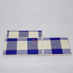 Cesta de Almacenamiento Multifuncional Tejida con Hojas de Palma, Ecológica y Duradera, Organizador de Artículos para el Hogar, Diseño a Cuadros Azul y Blanco - Product Image 2