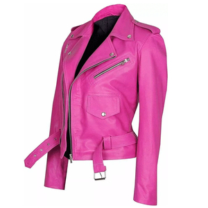 Chaqueta de Motera de Piel de Oveja Rosa para Mujer, Transpirable, Resistente al Viento, de Alta Calidad, para Invierno, con Diseño Desmontable - Product Image 6