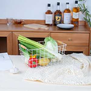 Elegant White Metal <b>Wire</b> Kitchen Storage <b>Basket</b> with Wood Handles Decorative Countertop Pantry Organizer Vegetable Fruit Bin - Product Image 1