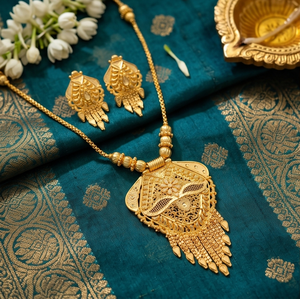 Divyoro Gold Plated Ethnic Tassel Pendant Necklace Set Women's Wedding Jewelry Alloy Box <b>Chain</b> Fringe Design - Product Image 4