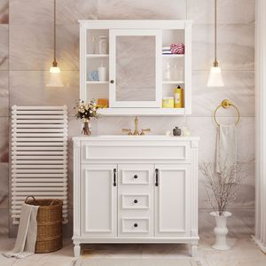 Mobile Bagno Moderno da 36 Pollici con Specchio Blu Reale, Lavabo Integrato, 2 Ante con Chiusura Ammortizzata e 2 Cassetti Blu Reale - Product Image 3