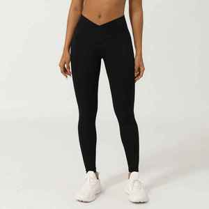 Women <b>V</b>-Shaped <b>Waist</b> Full Length Solid Color Seamed Yoga <b>Leggings</b> Spandex/Nylon Quick Dry Sweat-Wicking Breathable Four-Way - Product Image 3