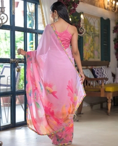 Sari de Fiesta KV de Rayón Georgette con Estampado Floral Tradicional - Product Image 2