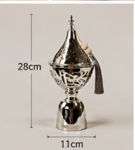 Brûleur d'encens marocain élégant en métal argenté avec couvercle, porte-bakhoor décoratif, parfum d'ambiance pour la maison, décoration de table - Product Image 6