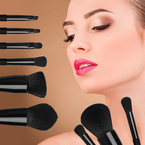Juego de 10 brochas de maquillaje negras, brochas sintéticas profesionales para base y sombra de ojos con estuche de viaje - Product Image 6