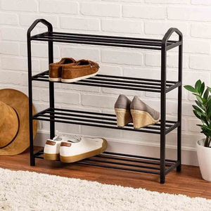 Simple Trending 2 Tier Stackable Metal Wire Grid Shoe Rack <b>Organizer</b> Space Saving Entryway Shoe <b>Shelf</b> Storage Black Storage Rack - Product Image 6