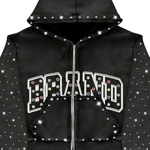 Sweat à capuche zippé Glory Custom avec patchs en strass, 100% coton, tissu doux et écologique, nouveau style vintage tendance, unisexe - Product Image 3