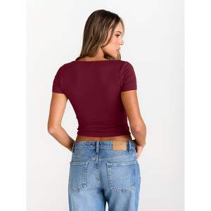 FOXA 2025 Summer Y2K Basic Boat Neck Tops pour femmes Slim Fitted Compression T-shirts à manches courtes en tailles XS S M L XL XXL - Product Image 3