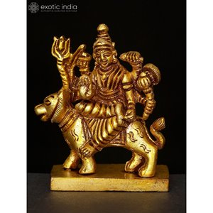 2 Inches Petite Déesse Durga (Sherawali Maa) Sculpture en laiton pour la décoration intérieure et le temple Fabriqué en Inde - Product Image 1