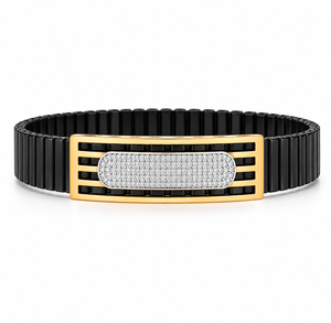 18KT Gold Black Ceramic Diamond Accent <b>Stretch</b> <b>Bracelet</b> for Men High Polish Contemporary Luxury Party Wedding Gift Jewelry - Product Image 5