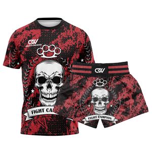 Conjunto de Pantalones Cortos de Muay Thai y Kickboxing Sublimados con Logotipo y Diseño Personalizados, Bajo MOQ, Fibra de Poliéster Resistente, Ropa de Combate de Manga Corta - Product Image 1